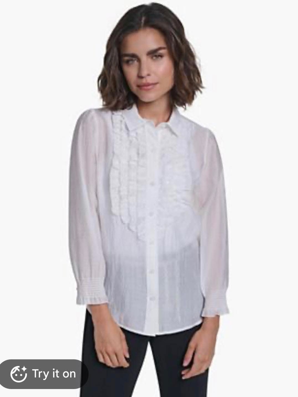Karl Lagerfeld White Ruffled Button-Down Blouse